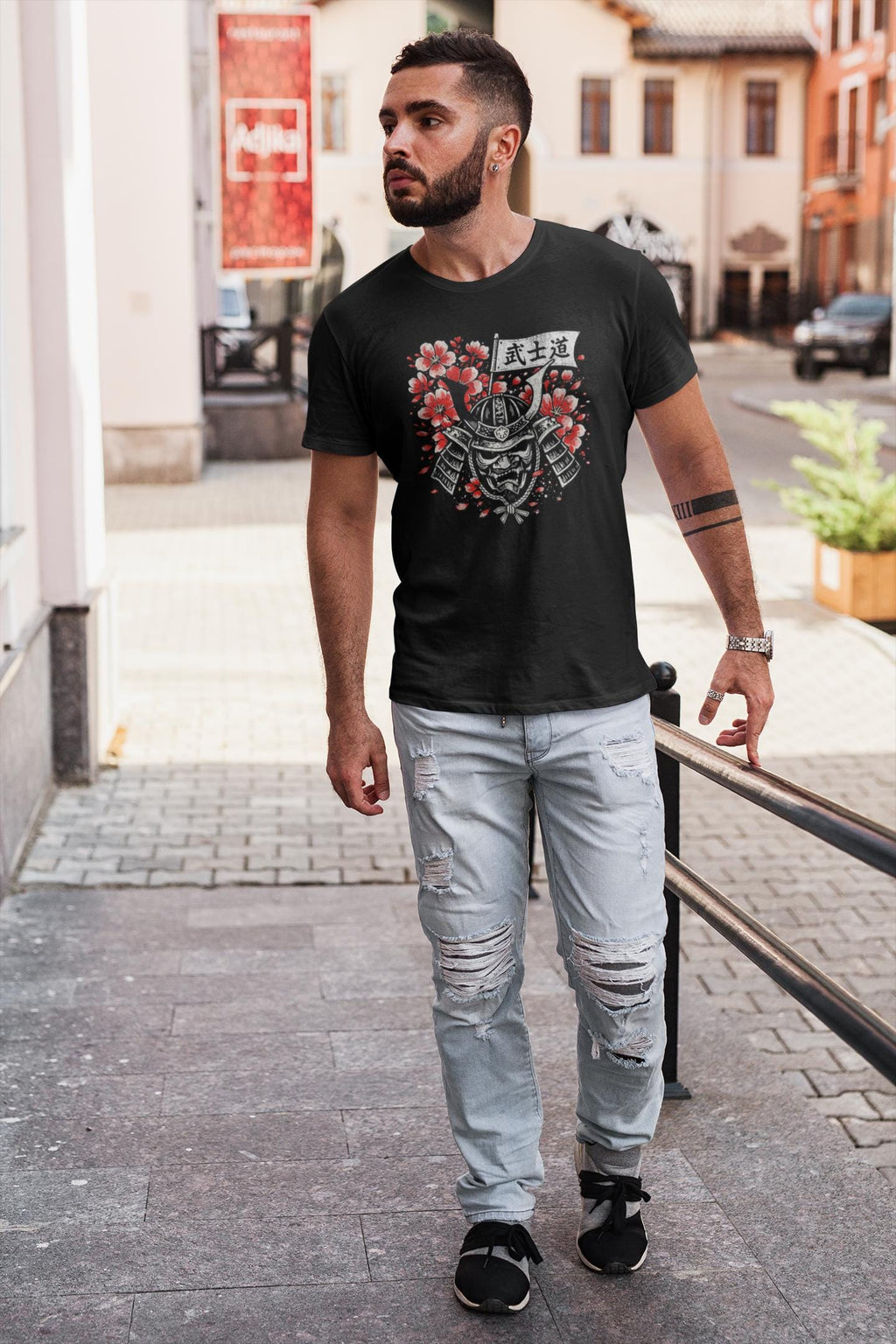 Bushido Samurai Helmet with Cherry Blossoms T-Shirt