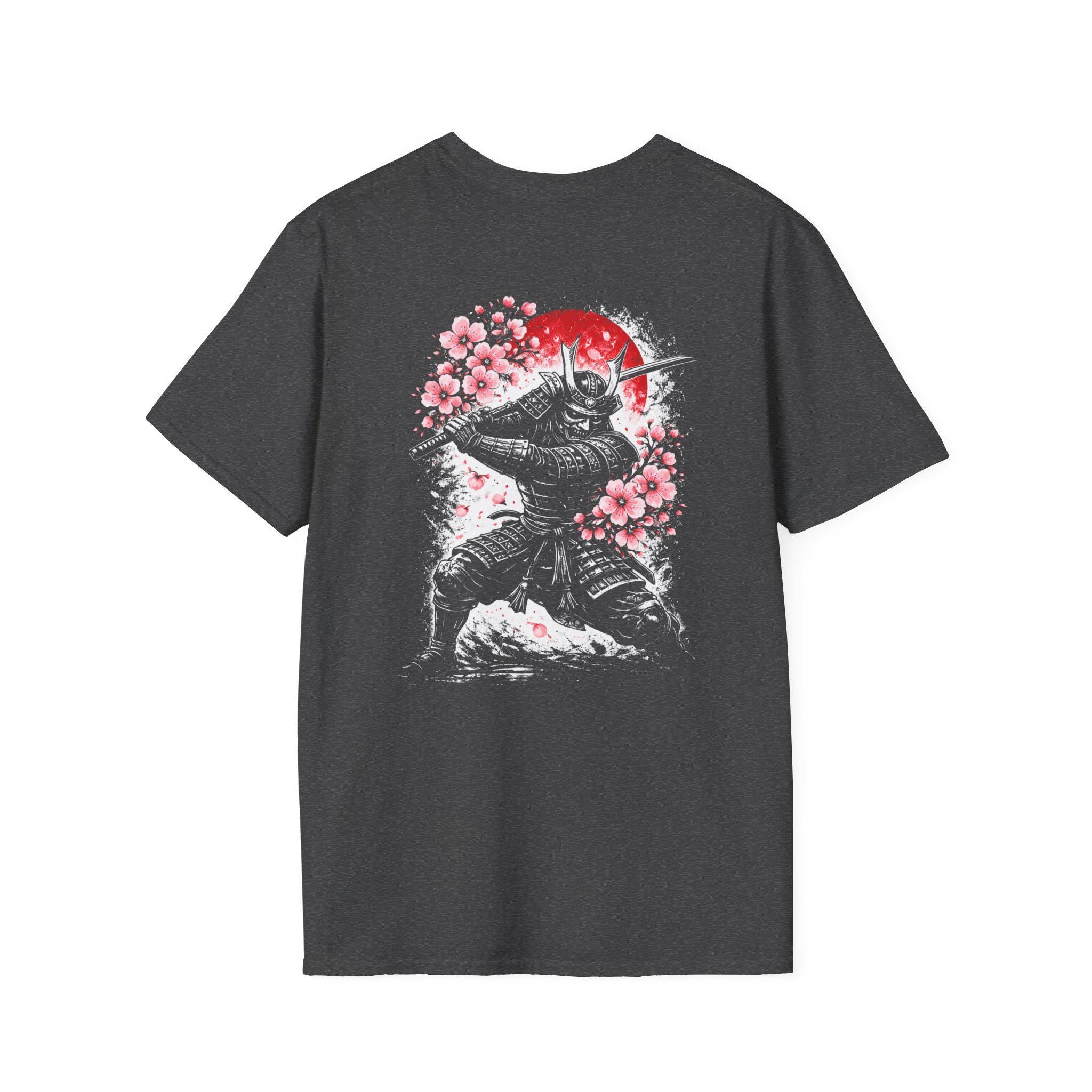 Samurai Warrior with Cherry Blossoms T-Shirt | Red Sun Back Graphic