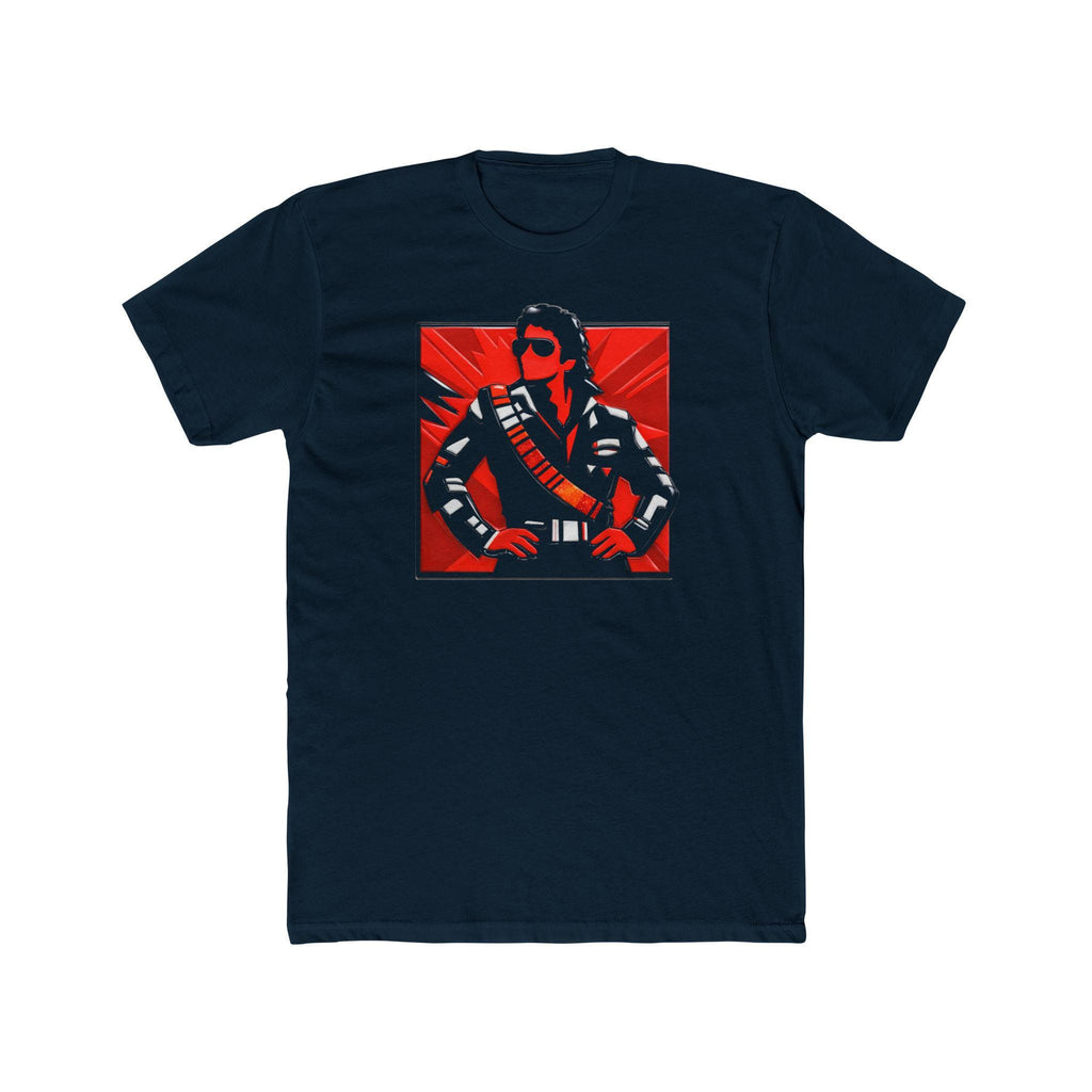 Retro Pop Icon leather-jacket portrait Tee | Red Graphic T-shirt