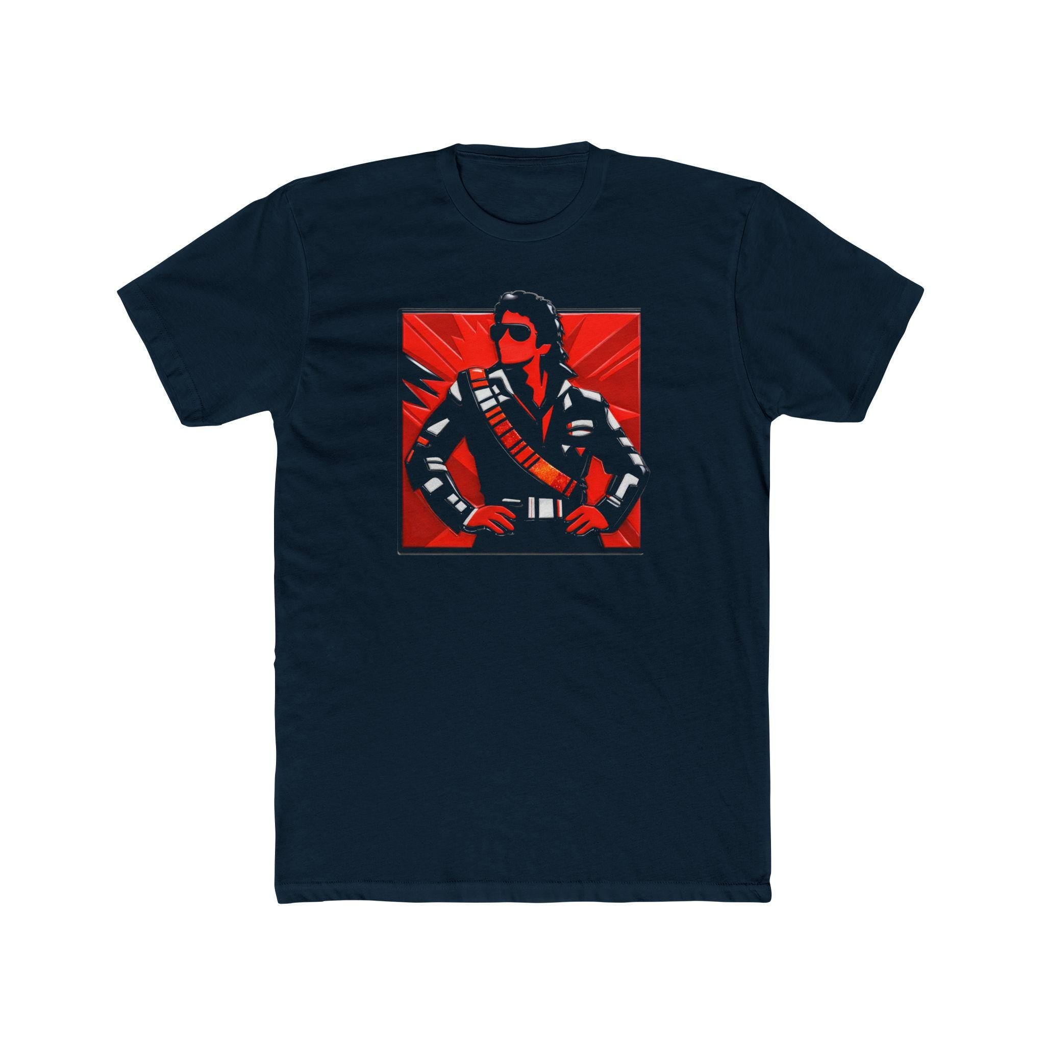 Retro Pop Icon leather-jacket portrait Tee | Red Graphic T-shirt