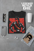 Retro Pop Icon leather-jacket portrait Tee | Red Graphic T-shirt