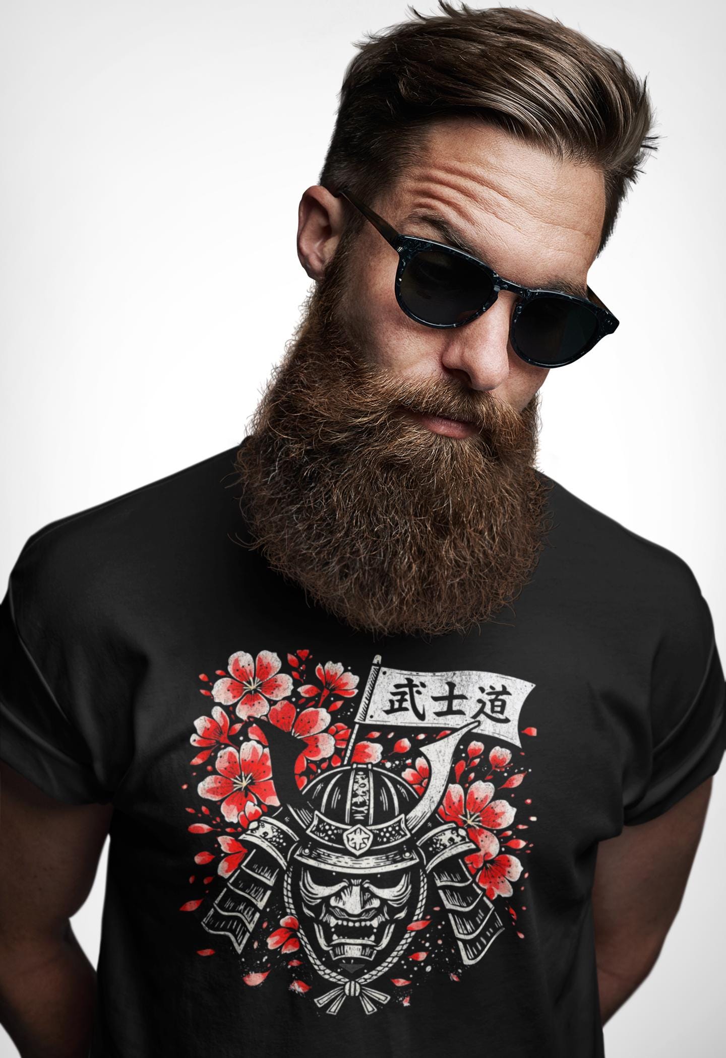 Bushido Samurai Helmet with Cherry Blossoms T-Shirt