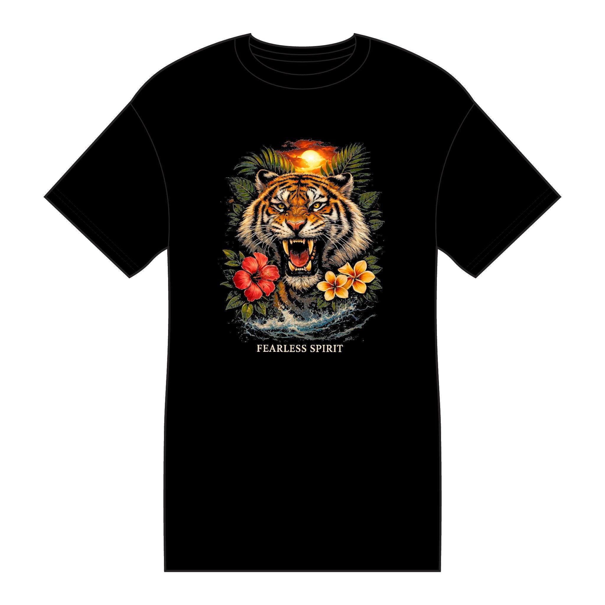 Roaring Tiger Floral Fearless Spirit Tee | Tiger Head Graphic T-Shirt