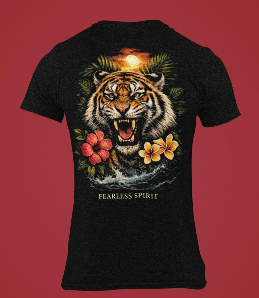 Roaring Tiger Floral Fearless Spirit Tee | Tiger Head Graphic T-Shirt