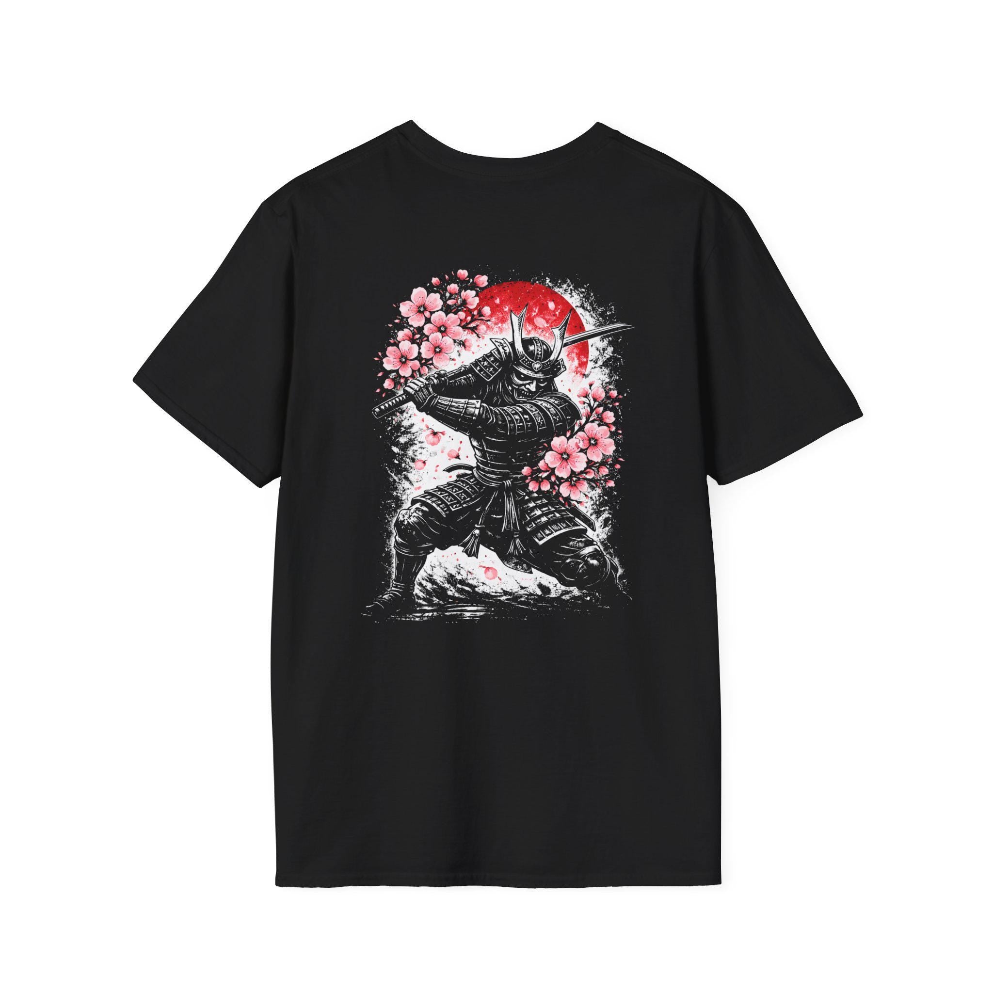 Samurai Warrior with Cherry Blossoms T-Shirt | Red Sun Back Graphic