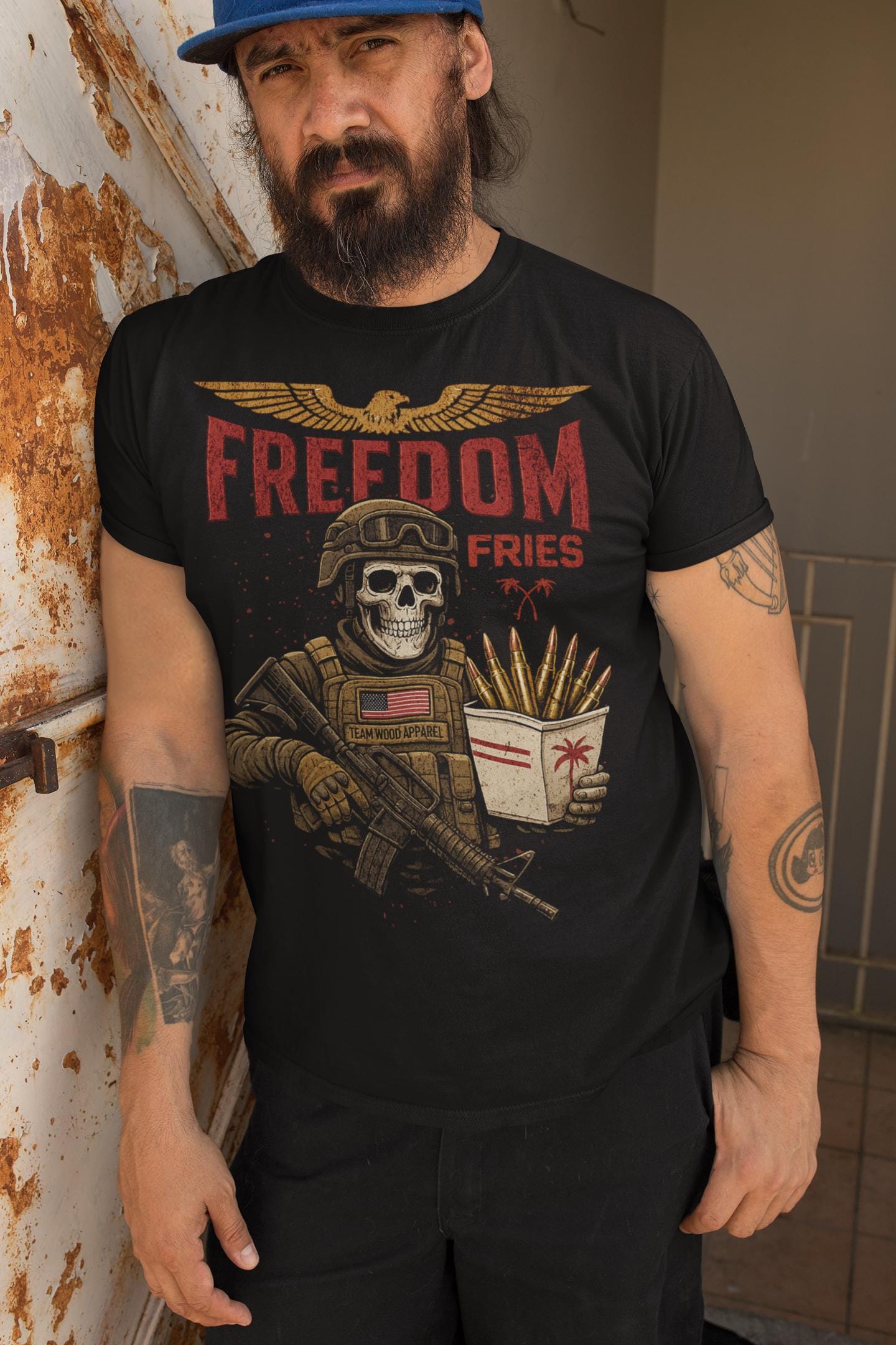 Freedom Fries Skull T-Shirt | Military Humor Graphic Tee