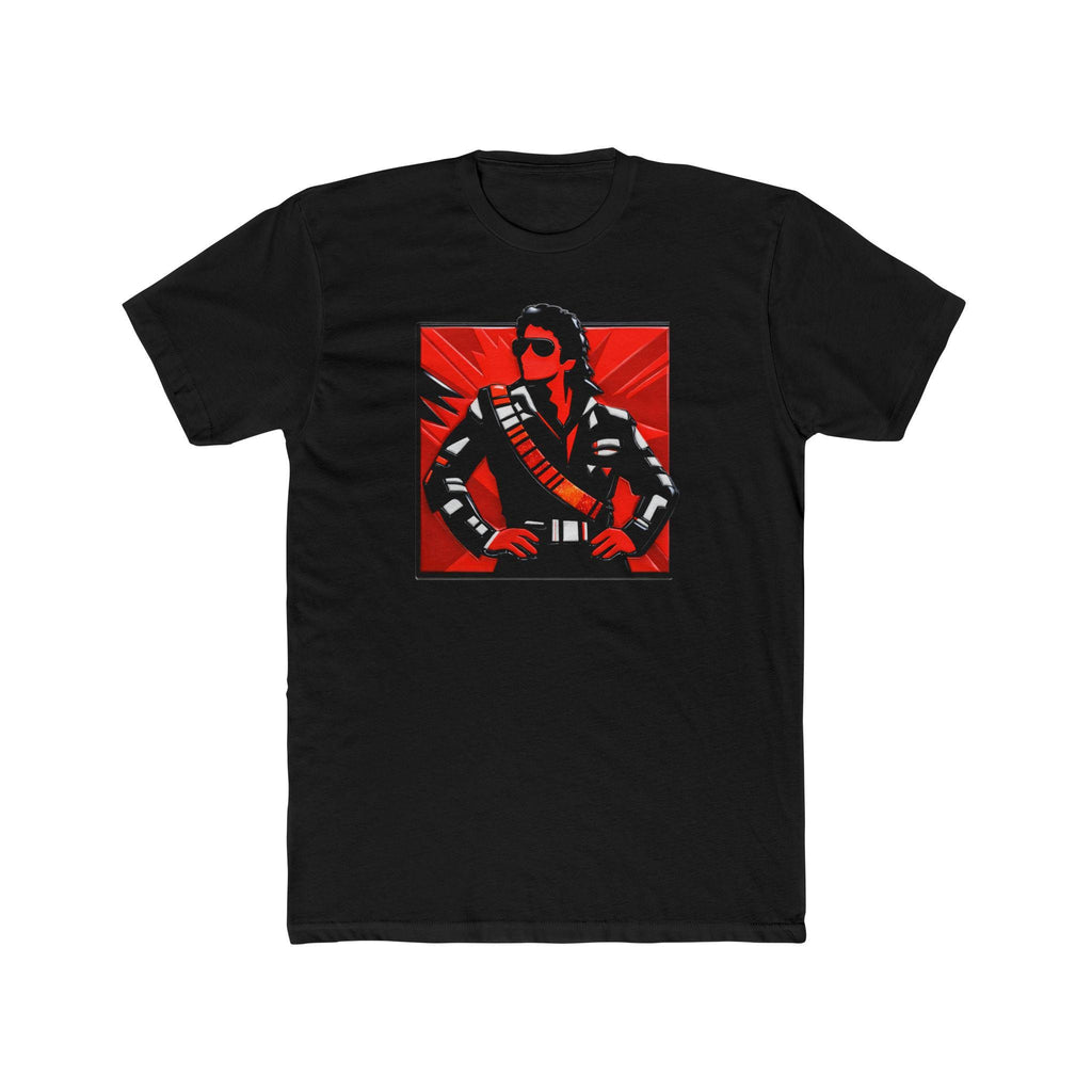 Retro Pop Icon leather-jacket portrait Tee | Red Graphic T-shirt