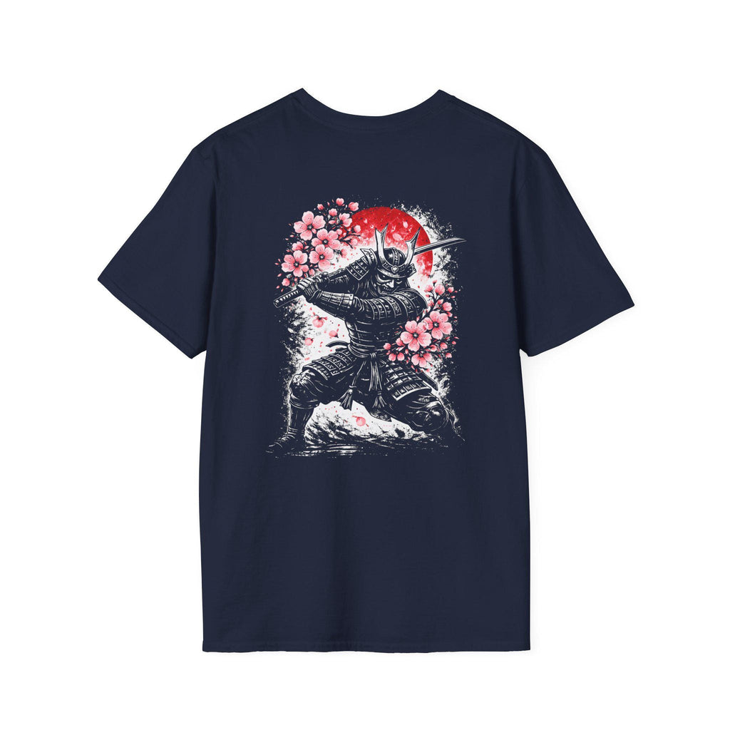 Samurai Warrior with Cherry Blossoms T-Shirt | Red Sun Back Graphic