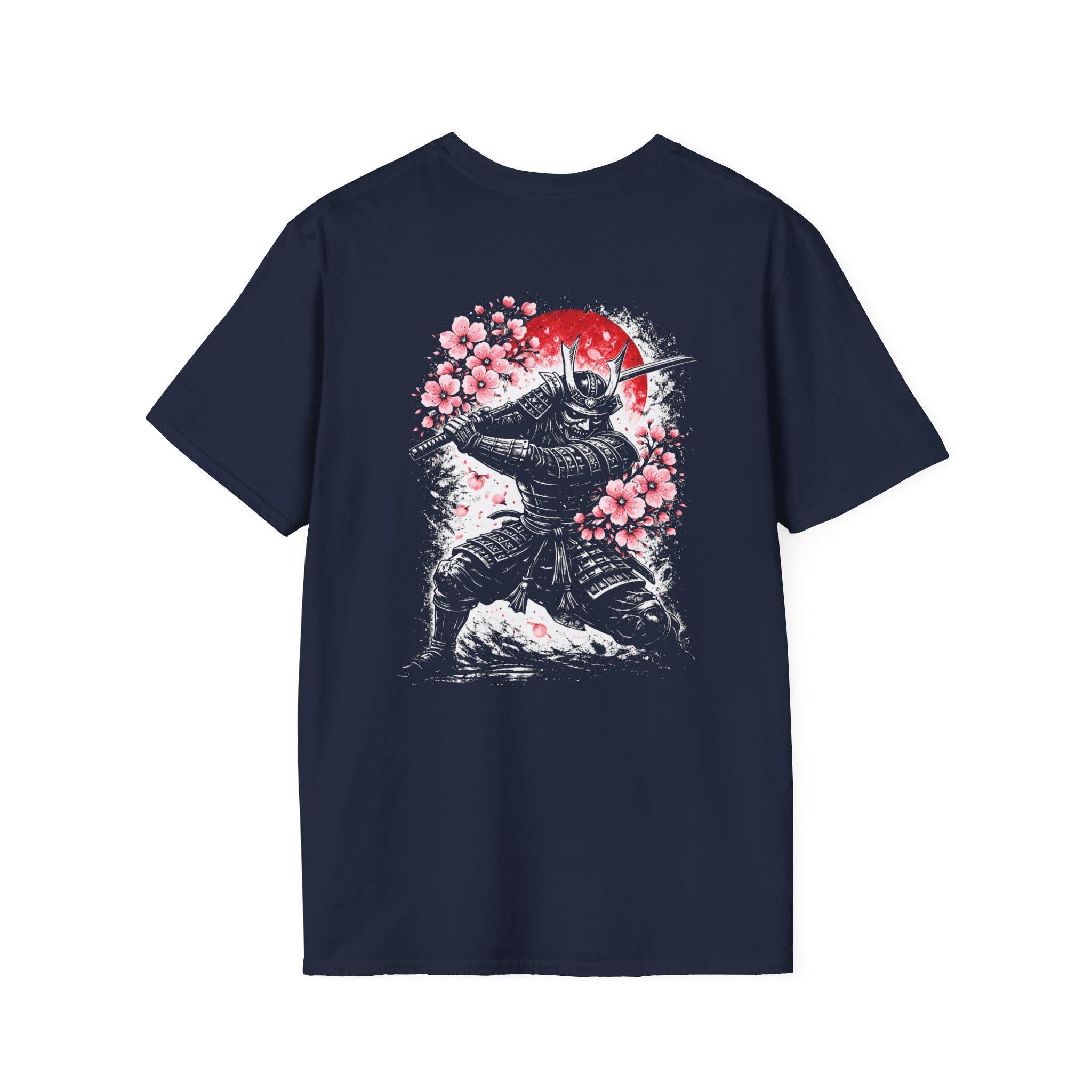 Samurai Warrior with Cherry Blossoms T-Shirt | Red Sun Back Graphic