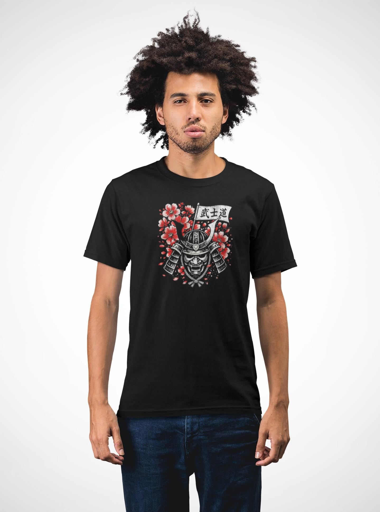 Bushido Samurai Helmet with Cherry Blossoms T-Shirt