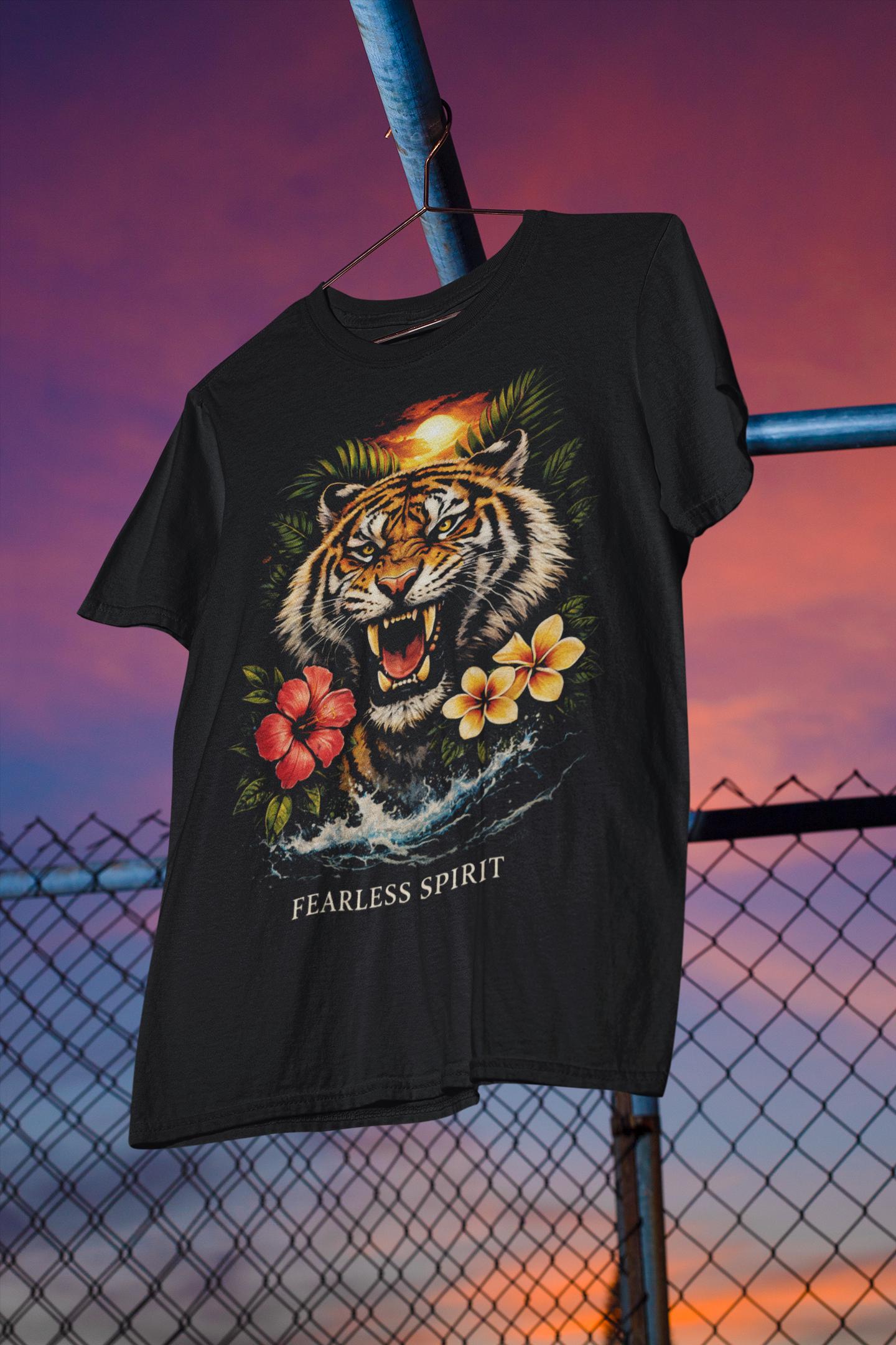 Roaring Tiger Floral Fearless Spirit Tee | Tiger Head Graphic T-Shirt