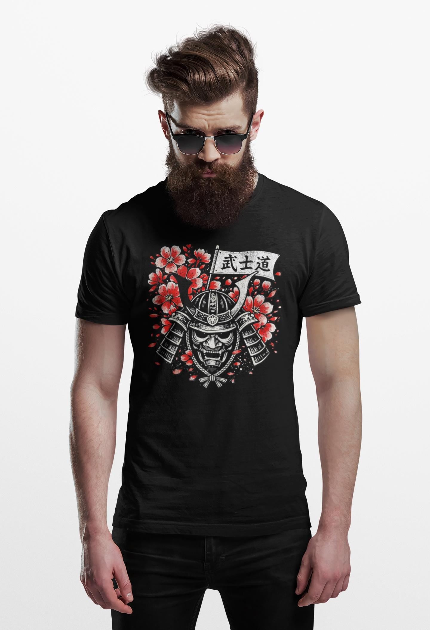 Bushido Samurai Helmet with Cherry Blossoms T-Shirt