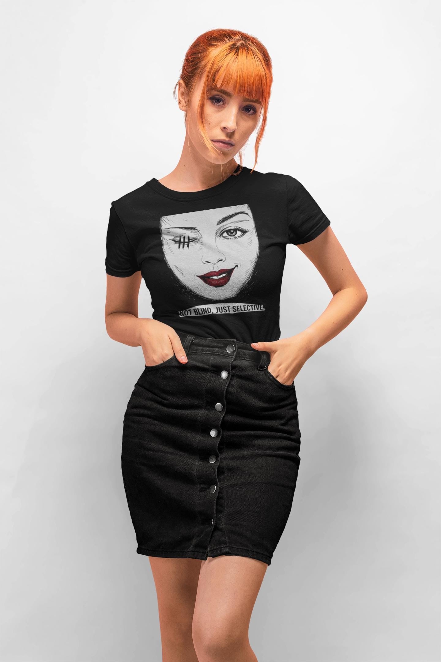 Not Blind Just Selective face illustration T-Shirt | winking woman graphic tee